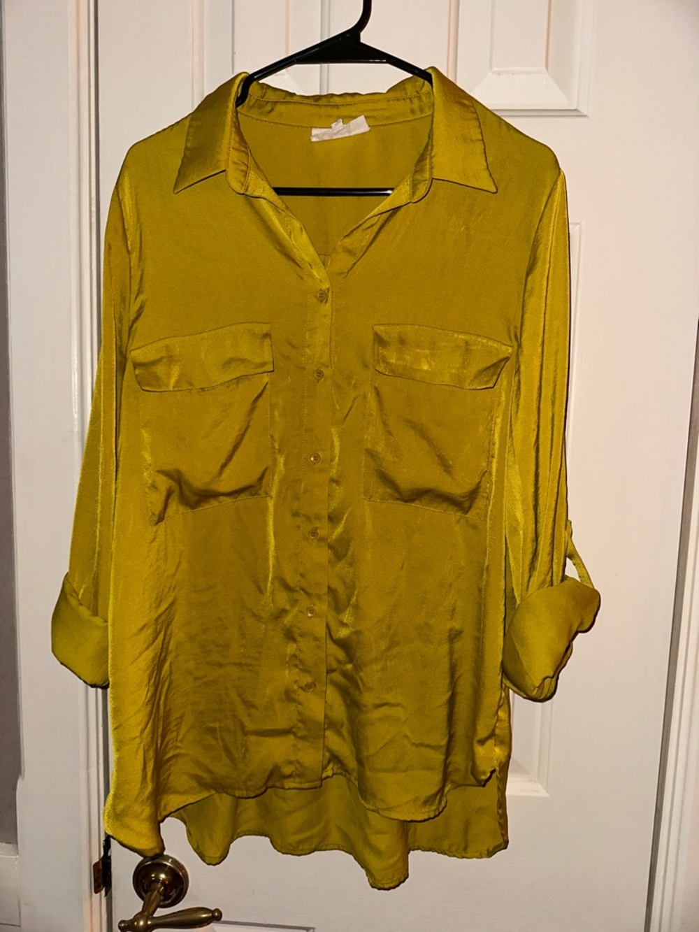 Satin Button-Front Blouse in Pistachio